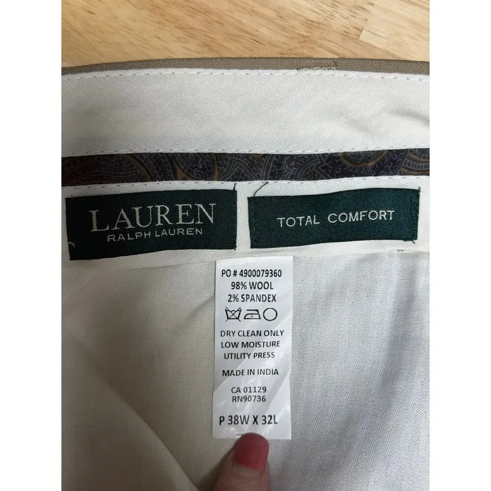 LAUREN RALPH LAUREN Men’s Dress Pants WOOL TOTAL COMFORT Size 38x32 flat‎ front